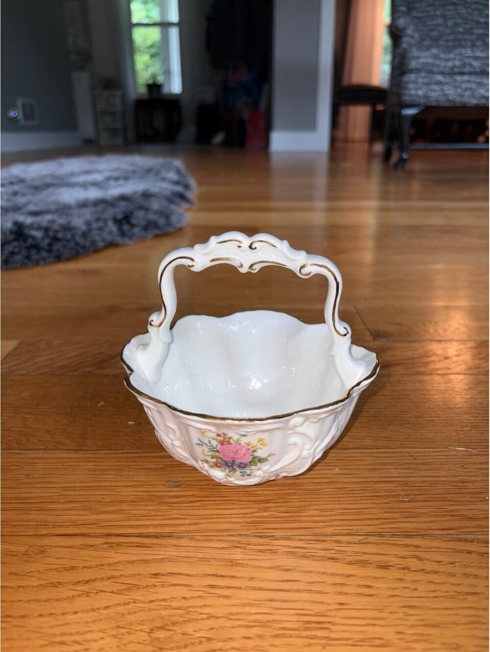 Vintage Queen's Porcelain Basket Hand Painted Staffordshire fine bone ch